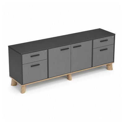 Credenza Baja 2 Cajoneras - VERSA DASH - Estructura Negra - Patas de Madera de Haya - DS-830M - VERSA - NOGAL BEAT - Credenza