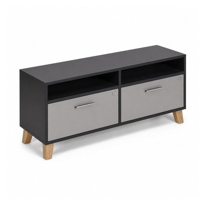 Credenza Baja - VERSA DASH - Estructura Negra - Altura 61 cm - Patas de Madera de Haya - DS-816 - VERSA - NOGAL BEAT - Credenza
