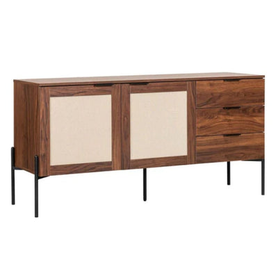 CREDENZA KINGSTRONG IMPERIA 160X40 CRED0903531 | Credenza Uso Ocasional Mueble Auxiliar | 3 Puertas Abatibles Estructura Metalica | Melamina Tapiz Rattan | Interior - CRED0903531 - Mundo In - NOGAL BEAT - Credenza