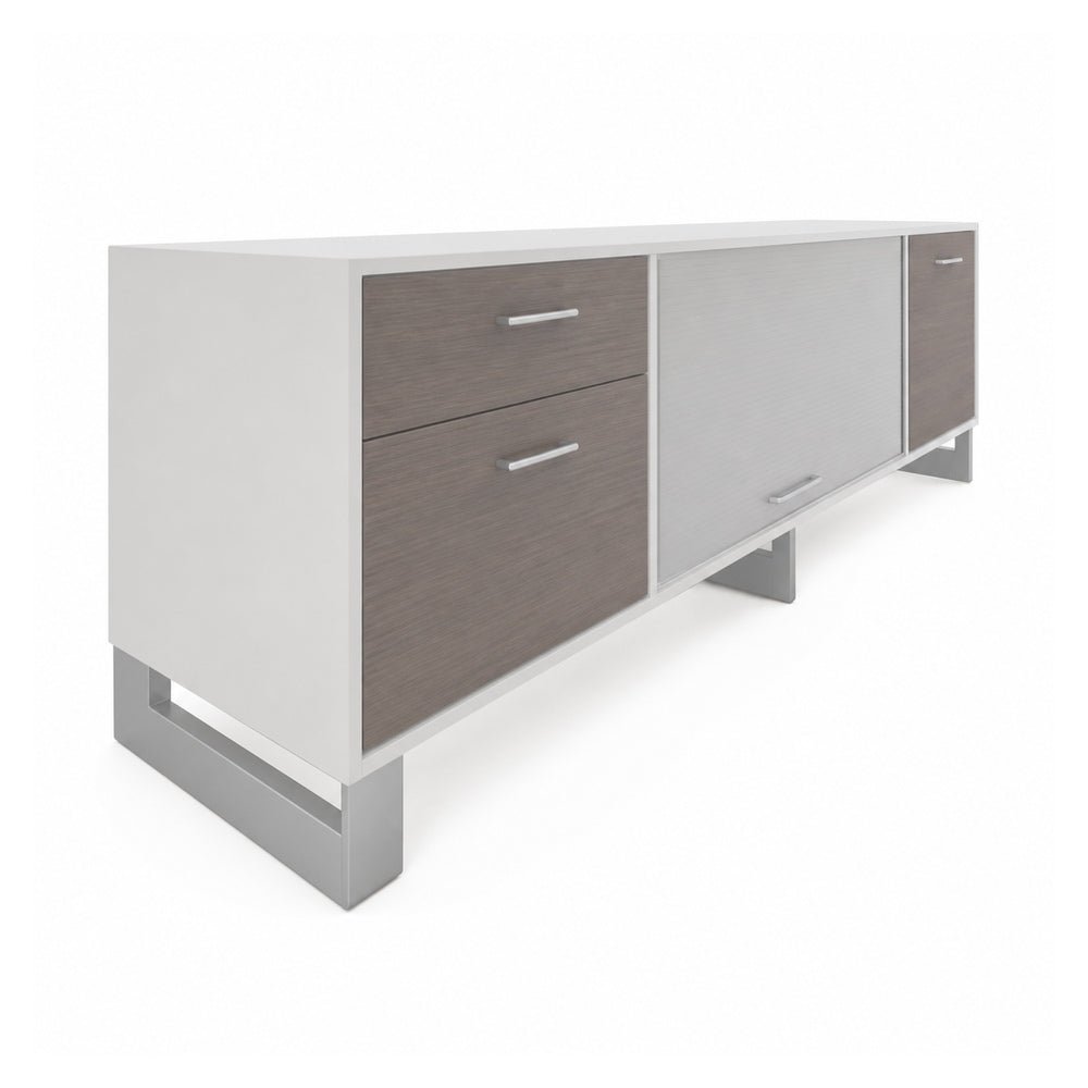 Credenza para Oficina Baja con Cajoneras (cerradura+gaveta Folder Colgante) - VERSA AXIO - Blanco/Gris - Altura 52 cm - 1 Entrepaño Central Interno Melamínico Ajustable - AO-830M - VERSA - NOGAL BEAT - Credenza