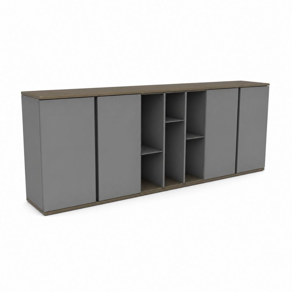 Credenza para Oficina Baja - VERSA ARPPA - Chapa de Madera Natural Teca Acabado - AP-510 - VERSA - NOGAL BEAT - Credenza