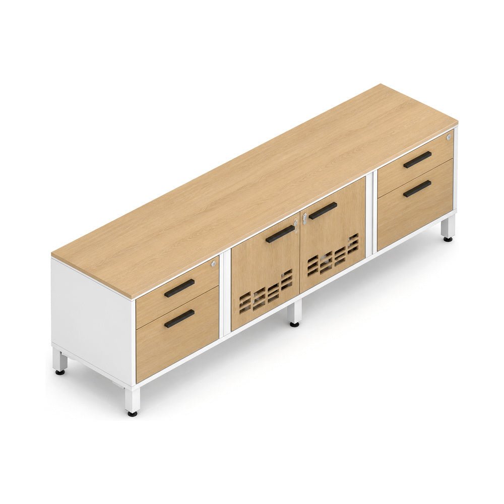 Credenza para Oficina Baja - VERSA VENTO PLUS - Varios Colores - Altura 52 cm - Credenza Baja con 2 Cajoneras 1 Cajón + y Puertas Metálicas Cerradura - VP-830M VENTO PLUS - VERSA - NOGAL BEAT - Credenza