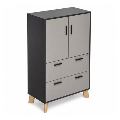 Librero Alto - VERSA DASH - Estructura Negra - Patas de Madera de Haya y Puertas - DS-882 - VERSA - NOGAL BEAT - Librero