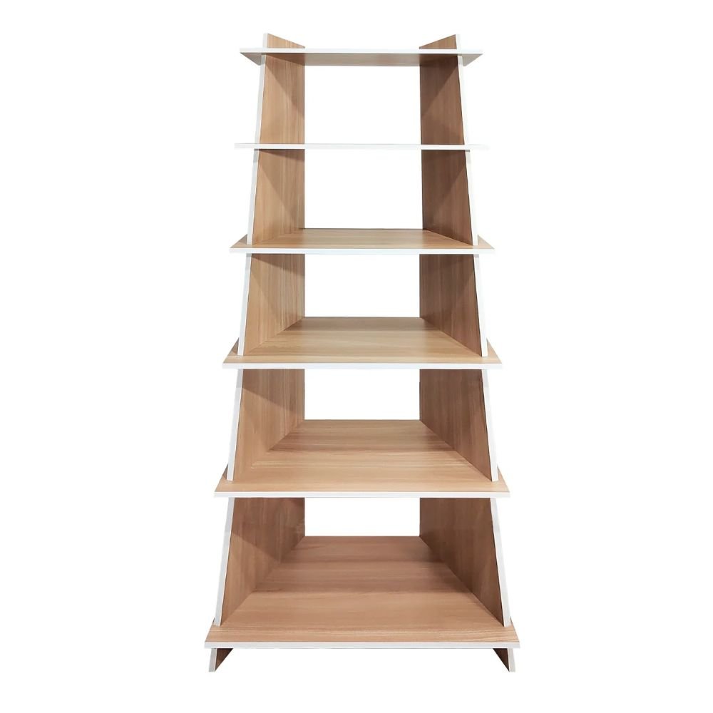 LIBRERO NOGAL BEAT LIBR0904385 ESQUINERO REGGO | Librero Esquinero para Sala de Estar | Estructura Laminado Plástico | Soportes de Madera | Interior - LIBR0904385 - Mundo In - NOGAL BEAT - Librero