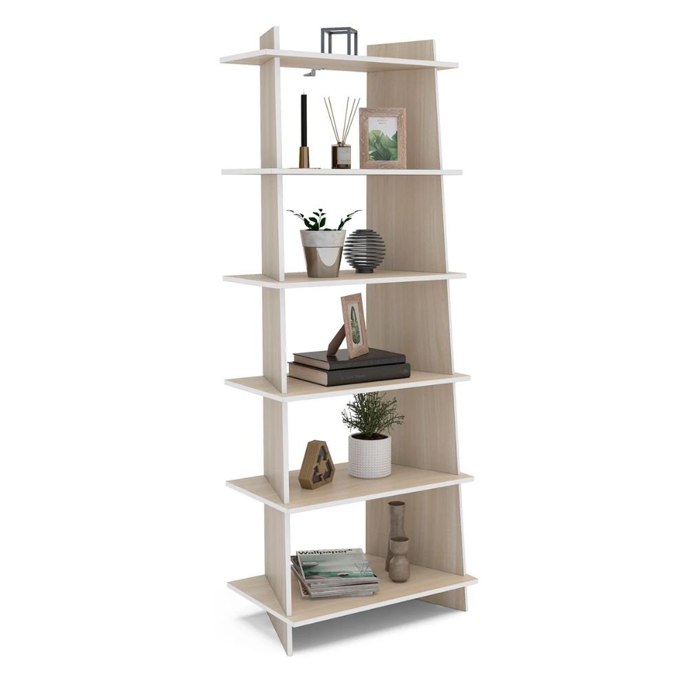 LIBRERO NOGAL BEAT LIBR0904385 ESQUINERO REGGO | Librero Esquinero para Sala de Estar | Estructura Laminado Plástico | Soportes de Madera | Interior - LIBR0904385 - Mundo In - NOGAL BEAT - Librero