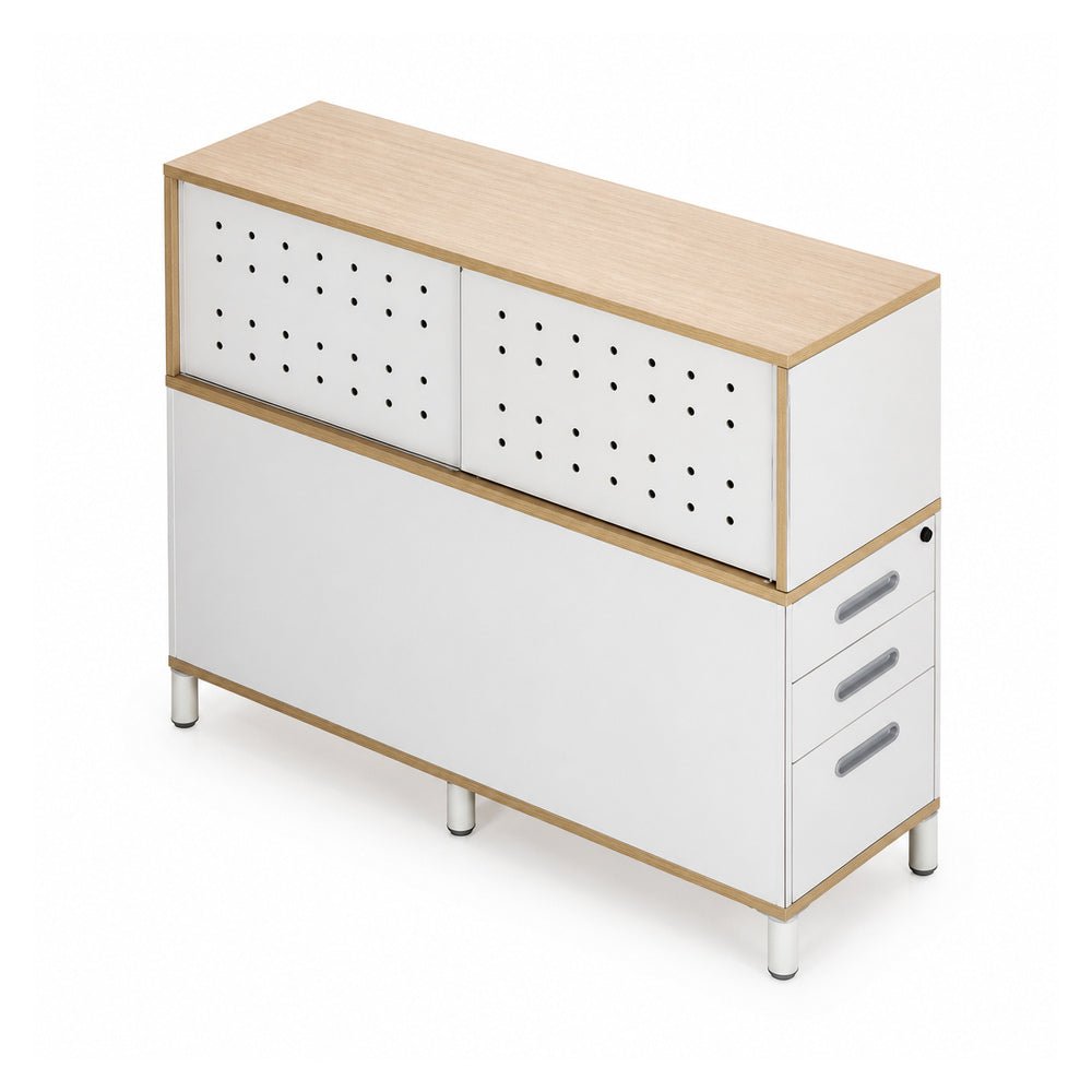 Librero para Oficina Doppia 2 Usuarios - VERSA READY - Varios Colores - Librero de Piso con 2 Cajoneras 2+1 - RE-958 - VERSA - NOGAL BEAT - Librero
