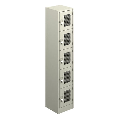 Locker Metálico para Escuela - GEBESA ARCHIVO Y ALMACENAJE - Frente 36 cm - 5 Puertas con Malla 3B - GAA755 - GEBESA - NOGAL BEAT - Archivero