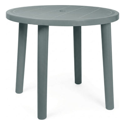 Mesa al Aire Libre Reciclada - RESOL OLOT RECYCLED 86 DIA - Blanco - 4 Puntas con Agujero Parasol y Protección UV Redonda - 6199 - Resol - NOGAL BEAT - Mesa de Terraza
