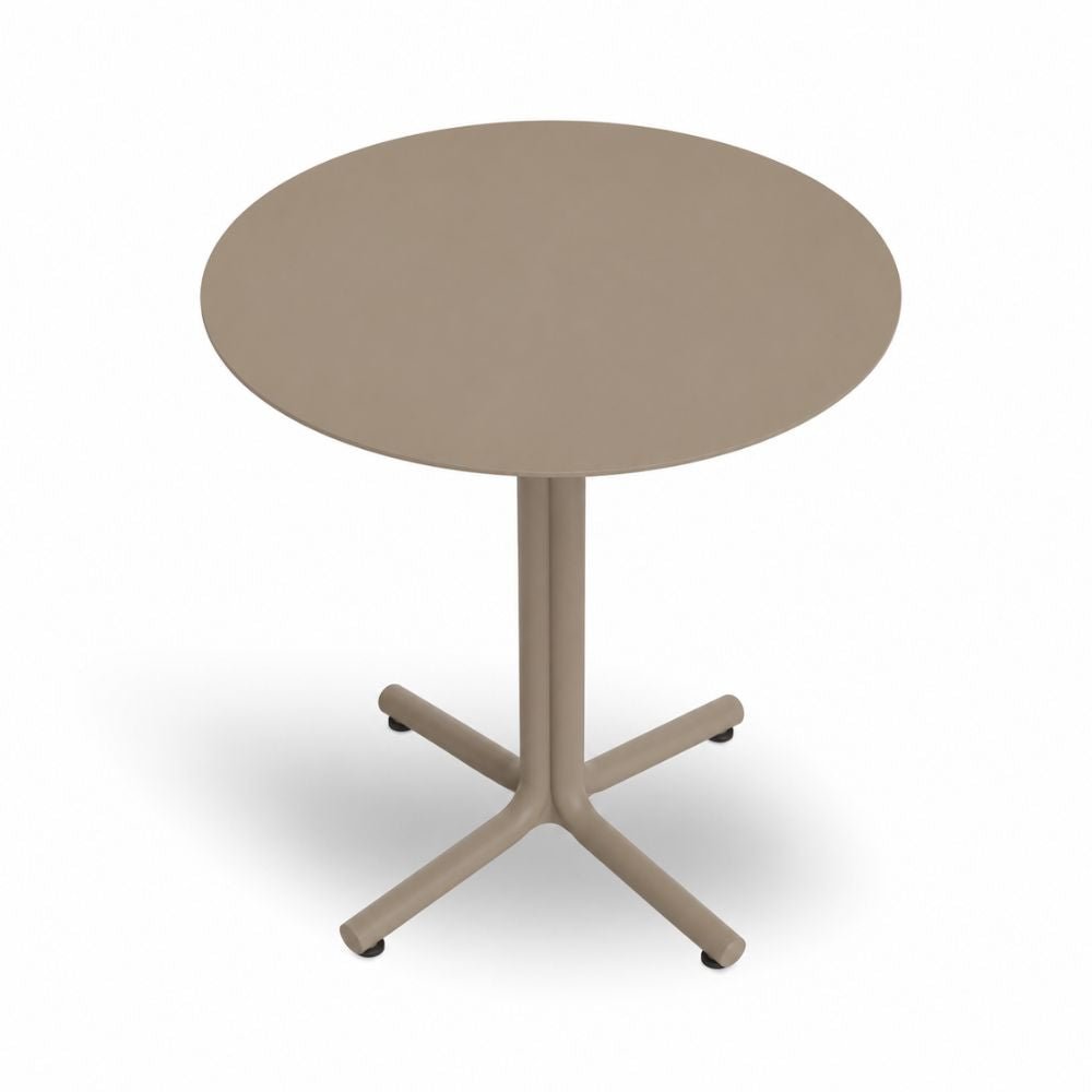 Mesa circular Resol Bini HPL con tablero compacto fenólico y pie de polipropileno con fibra de vidrio para exterior