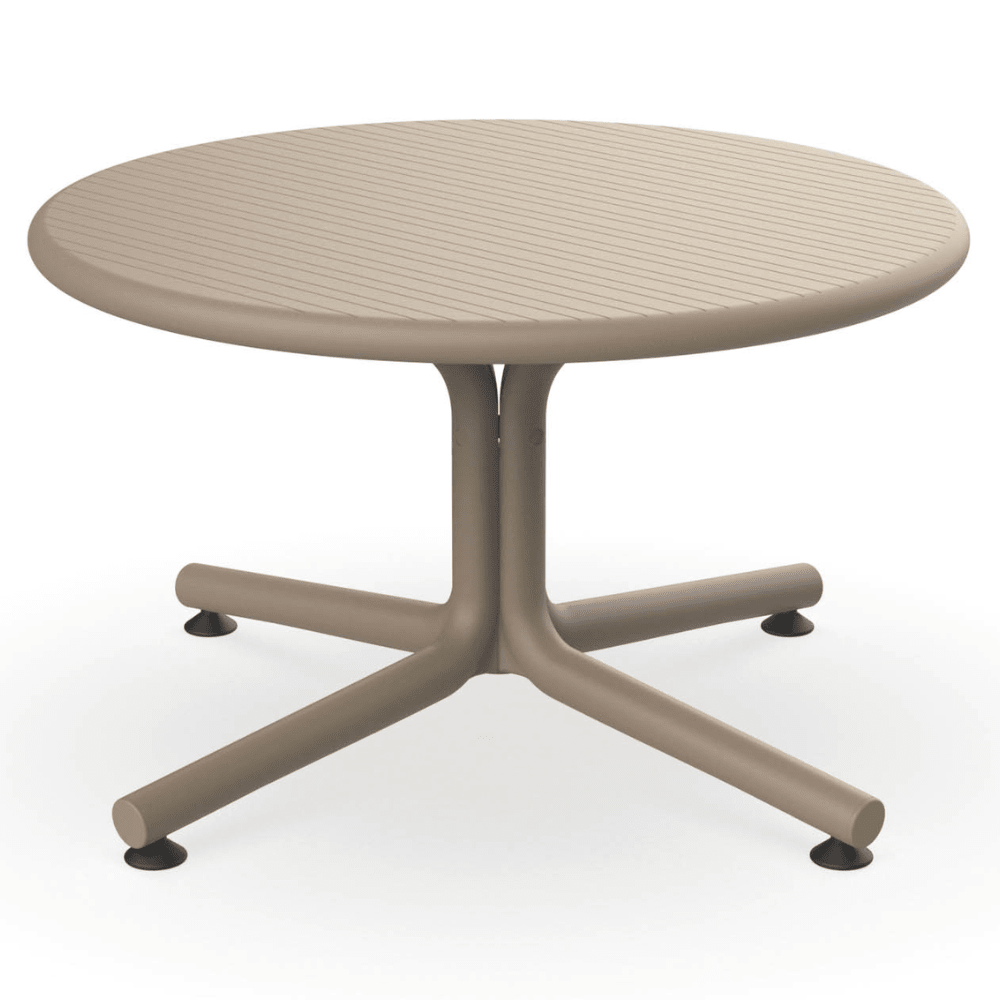 Mesa circular baja RESOL BINI LOUNGE de polipropileno con fibra de vidrio en varios colores