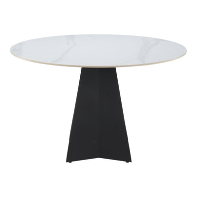 Mesa de Comedor para Hotel - ZUO IZAR - Blanco - Cubierta de Piedra Sinterizada Símil Mármol y Estructura de Acero con Recubrimiento en Polvo - 110356 - Zuo - NOGAL BEAT - Mesa Comercial Interior