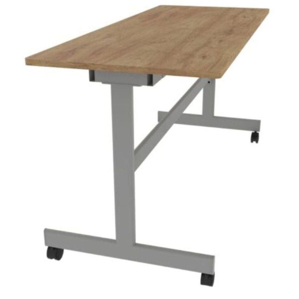 MESA OFIK 247 | Mesa Abatible 217 | Base Pistón Rodajas | Tubular Ovalado | Estructura Metálica Aluminio | Melamina | Interior - 247 - OFIK - NOGAL BEAT - Mesas