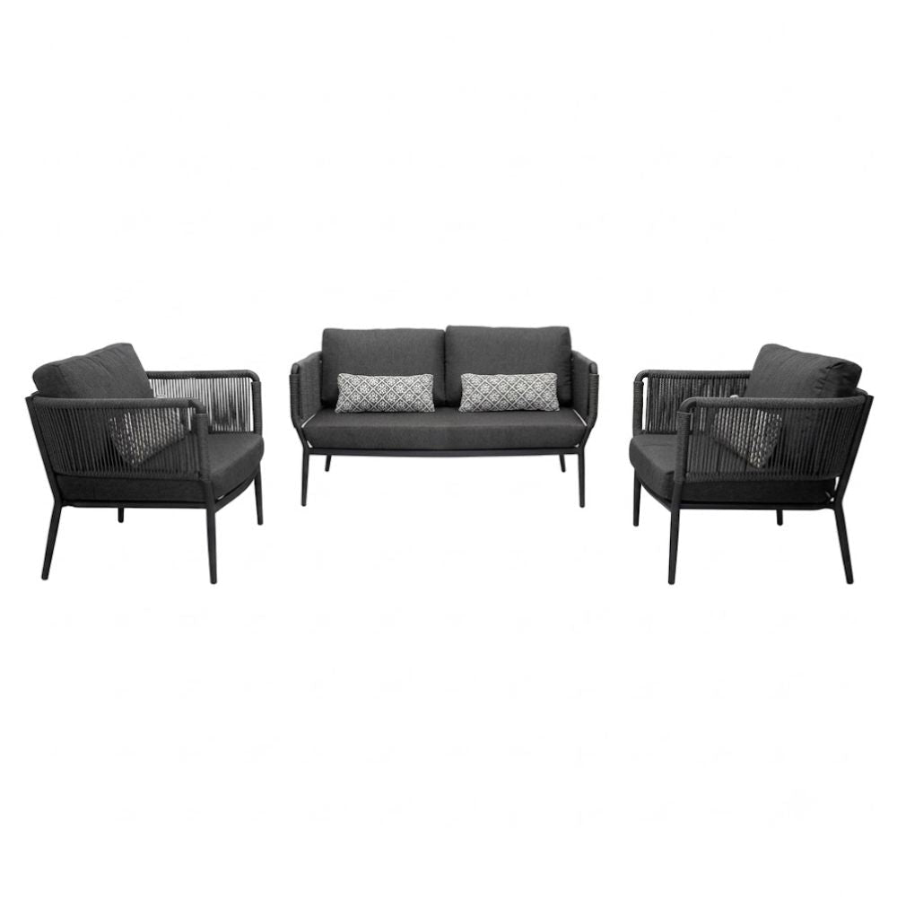 Sala de Intemperie para Zona de Alberca - NOGAL BEAT ENORA - Gris Oscuro - Aluminio, Cuerda y Tela Poliester - SALA ENORA Gris oscuro - CAMCO - NOGAL BEAT - Sofá de Terraza