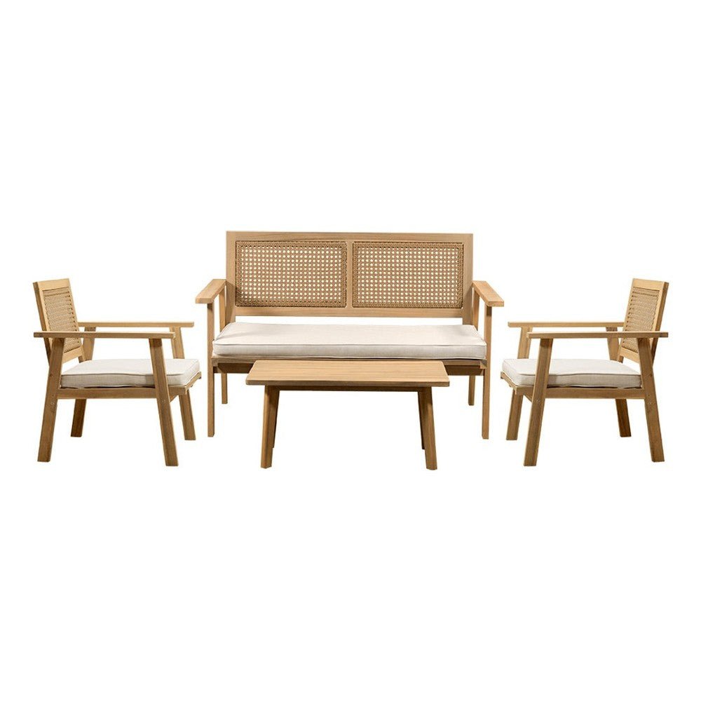 Sala de Terraza para Hotel - NOGAL BEAT WAITOMO - Beige - Madera de Acacia, Polyrattan y Tela Poliester - SALA WAITOMO Beige - CAMCO - NOGAL BEAT - Sofá de Terraza
