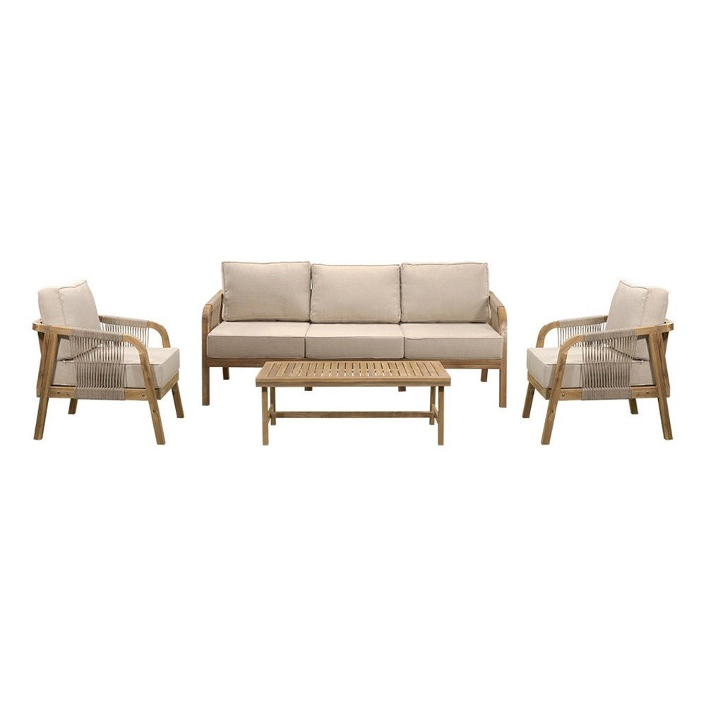 Sala de Terraza para Zona de Jardín - NOGAL BEAT CAMILA - Beige - Madera de Acacia, Cuerda y Tela Poliester - SALA CAMILA Beige - CAMCO - NOGAL BEAT - Sofá de Terraza