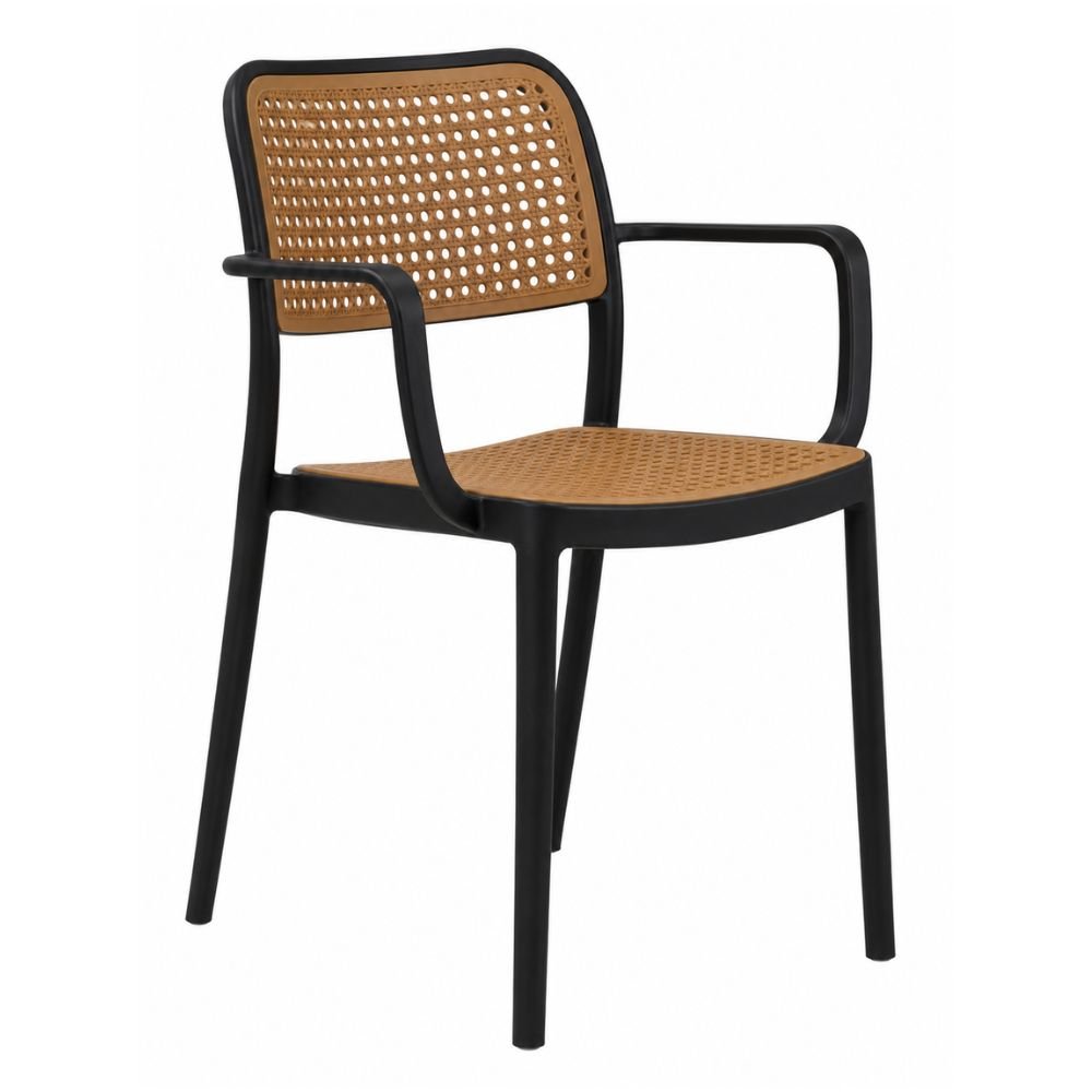 Silla de Intemperie para Zona de Terraza - NOGAL BEAT FAIRUZ - Negro / Café - Polipropileno con Antebrazo - SILLA FAIRUZ con antebrazo Negro / Café - CAMCO - NOGAL BEAT - Silla de Terraza