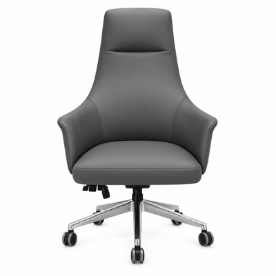 Silla de Oficina Directiva Ergonómica - OFFIHO REGIO ALTO CP05-GH - Gris - Aluminio Pulido - Tapizado en Vinipiel - CP05-GH - OFFIHO - NOGAL BEAT - Silla Directiva