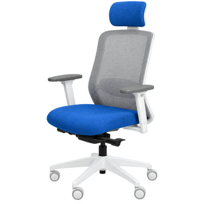 Silla de Oficina Ejecutiva Estructura Blanca con Cabecera - REQUIEZ RE-1600BL 102-1600G - Blanco - Respaldo en Mesh Gris con Cabecera Tapizada y Brazos Ajustables - 102-1600G-20-ESP - Requiez - NOGAL BEAT - Silla Ejecutiva