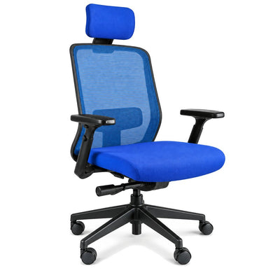 Silla de Oficina Ejecutiva Estructura Negra con Cabecera - REQUIEZ RE-1600A 102-1600A - Negro - Respaldo en Mesh Azul con Cabecera Tapizada y Brazos Ajustables - 102-1600A-01-ESP - Requiez - NOGAL BEAT - Silla Ejecutiva