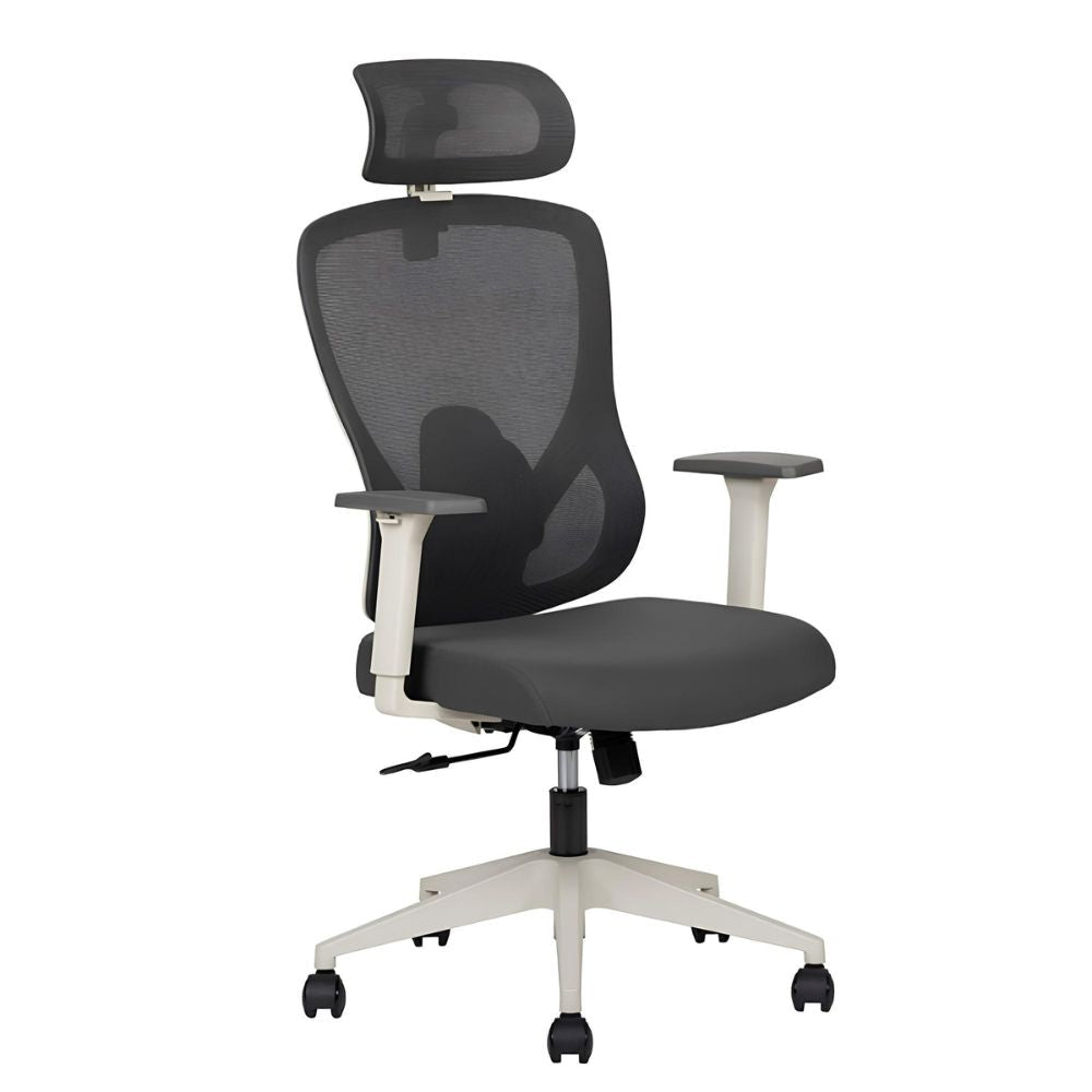 Silla De Oficina Ejecutiva - TECHNO PILOT WHITE RESPALDO ALTO - Gris - Respaldo en Malla y Asiento Tapizado - - Techno - NOGAL BEAT - Silla de Oficina