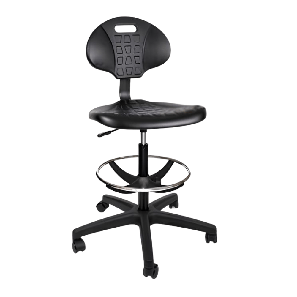 Silla de Oficina Industrial Ergonómica - OFFIHO HEAVY DUTY LINE OHI - 48 - Negro - Asiento y Respaldo en Poliuretano - OHI - 48 aro cromado - OFFIHO - NOGAL BEAT - Sillas de oficina