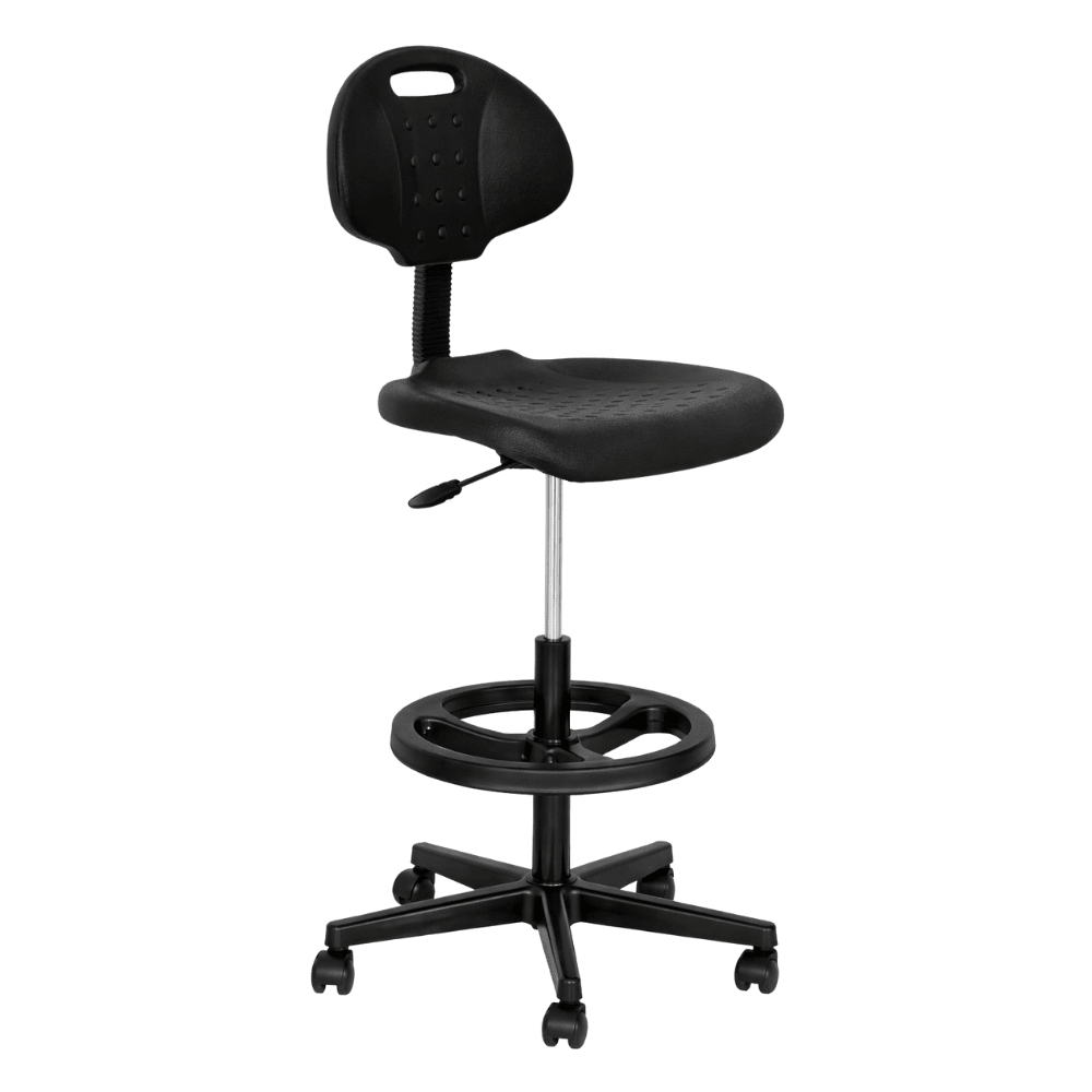 Silla de oficina kit cajero ALBAR AI-02A negra con asiento y respaldo de poliuretano, rodajas de nylon y pistón cajero