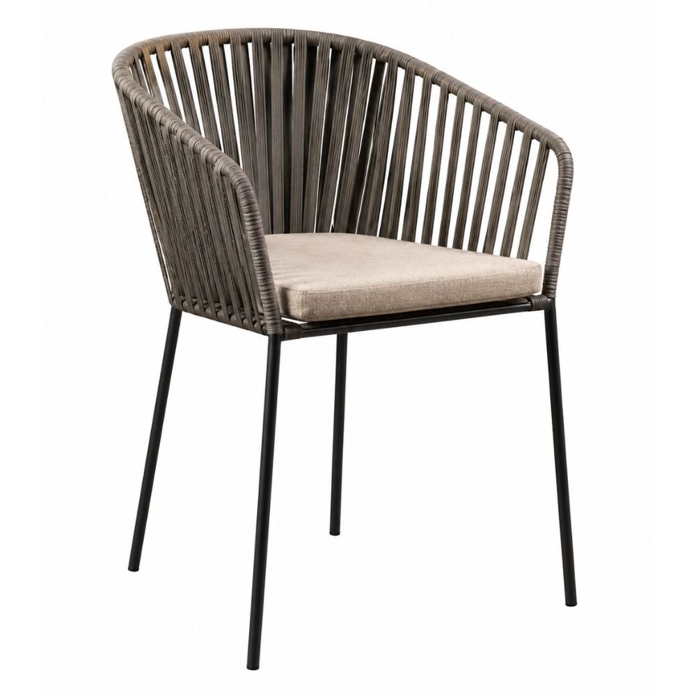 Silla de Terraza para Restaurante - NOGAL BEAT ANDREA - Gris - Hierro y Cuerda - SILLA ANDREA Gris - CAMCO - NOGAL BEAT - Silla de Terraza