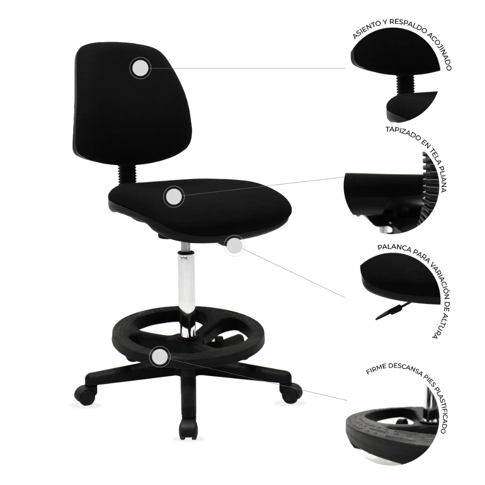 SILLA KINGSTRONG CAJERO KIT Silla Alta Cajero | Silla Alta Oficina Area Trabajo | Altura Ajustable | Base Rodajas | Asiento Tapizado | Interior - Silla Alta Cajero - Mundo In - NOGAL BEAT -