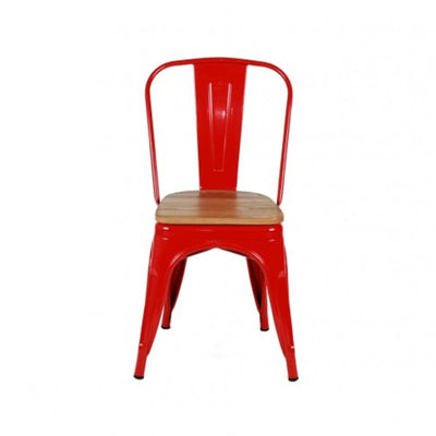 SILLA NOGAL BEAT SILLA BOLTON MADERA COLOR | Silla Tipo Tolix Diseño Industrial Bar Restaurante Cafetería | 40 cm | Asiento Madera | Varios Colores | Interior - SILLA BOLTON COLOR ROJO CON ASIENTO DE MADERA - MDO - NOGAL BEAT - SIlla