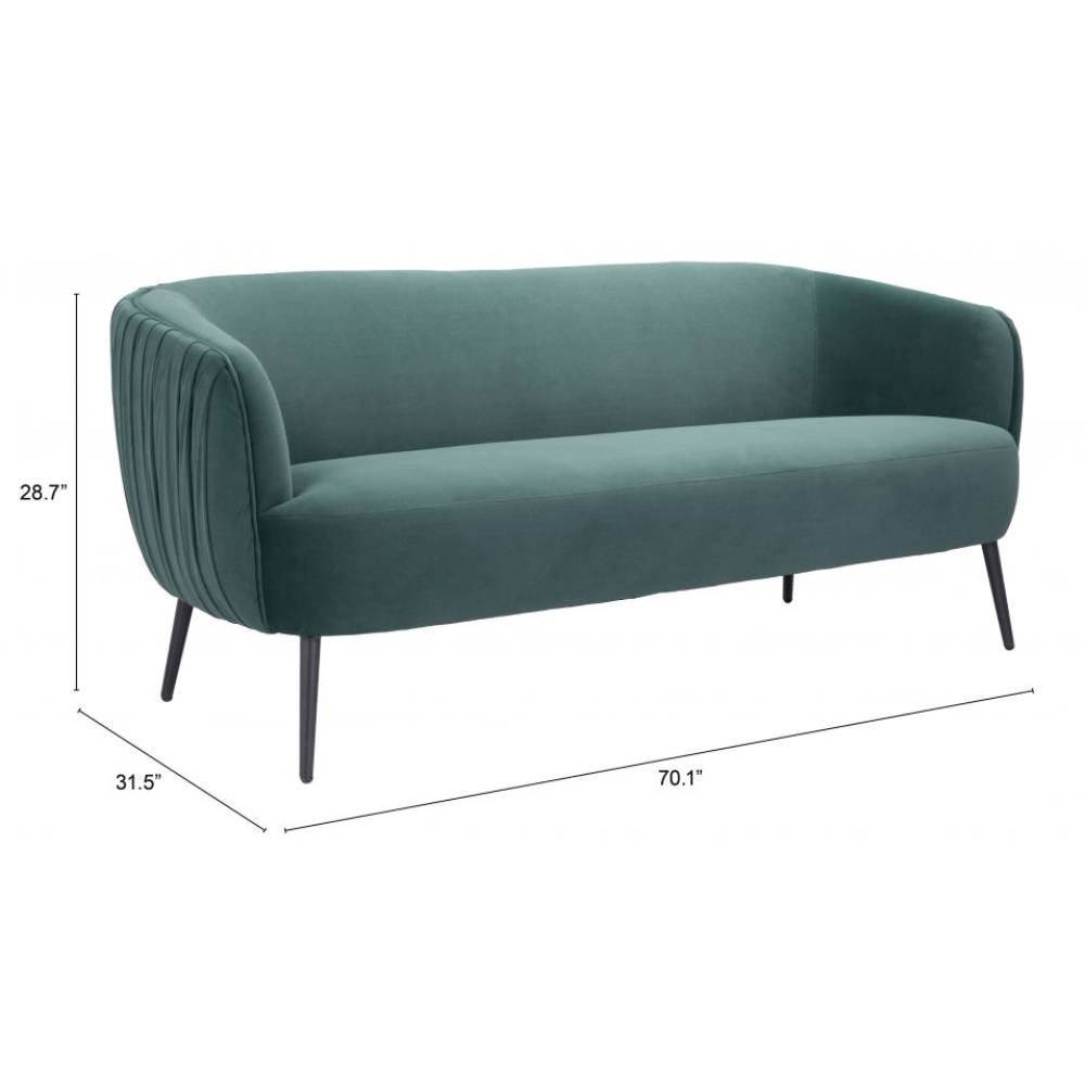 SOFÁ ZUO KARAN | Sofá Decorativo para Sala de Estar | Base Acero Negro | Verde | Terciopelo 100% Poliéster Madera Contrachapada | Interior - 101859 - Zuo - NOGAL BEAT - Sofá