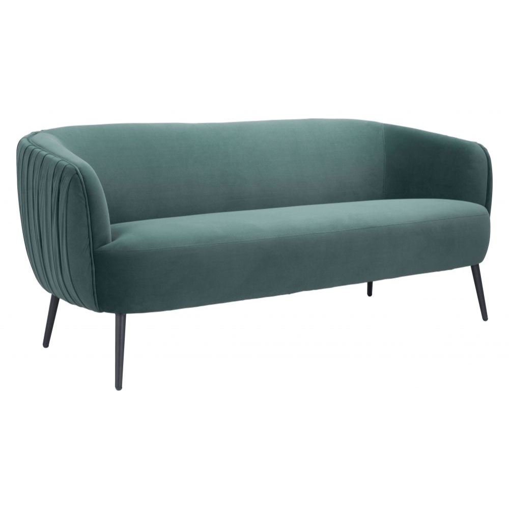 SOFÁ ZUO KARAN | Sofá Decorativo para Sala de Estar | Base Acero Negro | Verde | Terciopelo 100% Poliéster Madera Contrachapada | Interior - 101859 - Zuo - NOGAL BEAT - Sofá