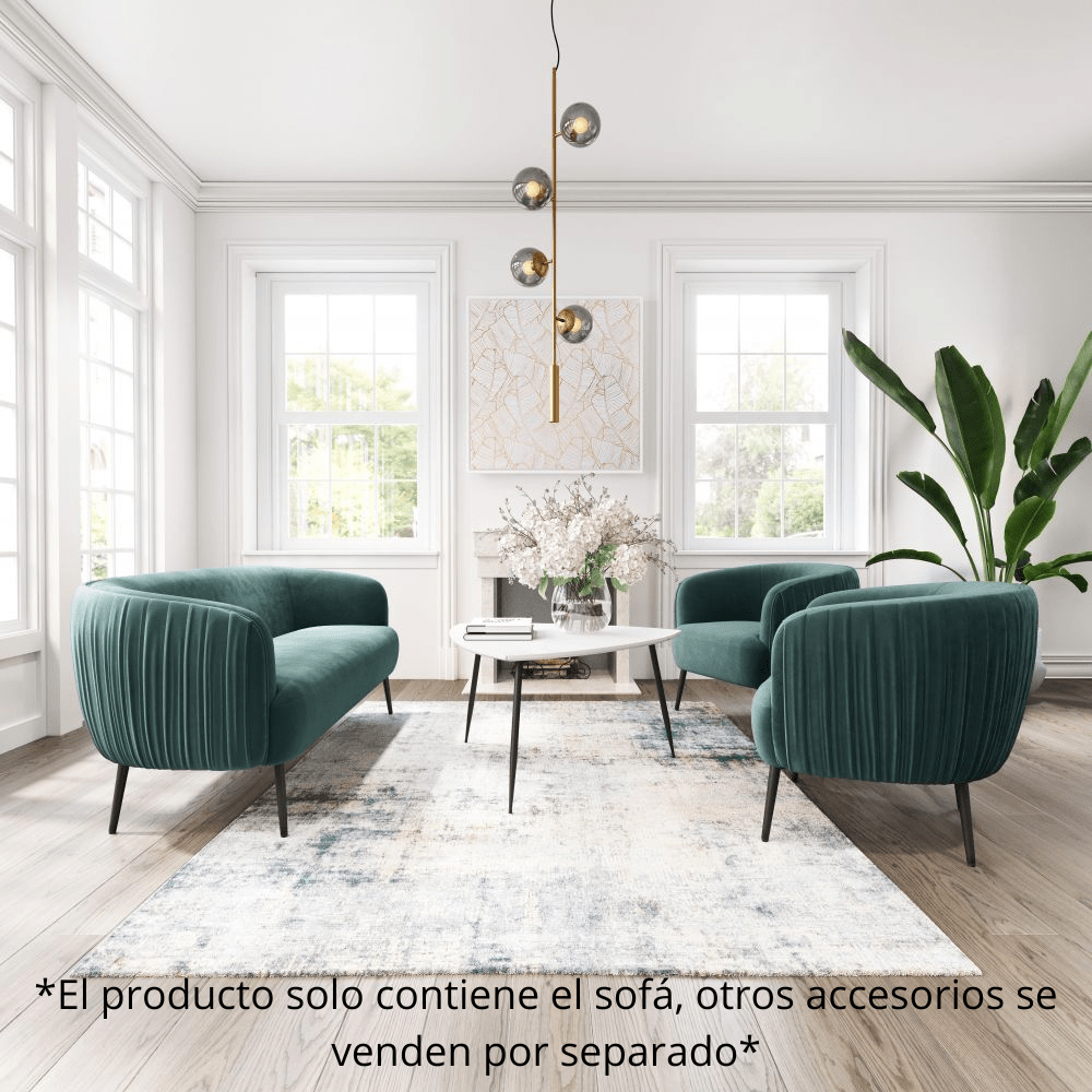 SOFÁ ZUO KARAN | Sofá Decorativo para Sala de Estar | Base Acero Negro | Verde | Terciopelo 100% Poliéster Madera Contrachapada | Interior - 101859 - Zuo - NOGAL BEAT - Sofá