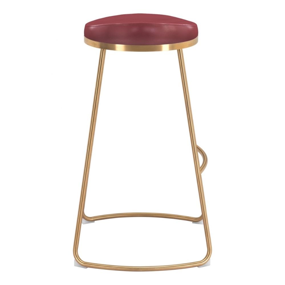 TABURETE NOGAL BEAT BURGUNDY | Taburete de Bar | Estructura de Acero Inoxidable Galvanizado | Oro y Rojo | Piel Sintética 100% Poliuretano Madera Contrachapada | Interior - 101264 - Zuo - NOGAL BEAT - Taburete