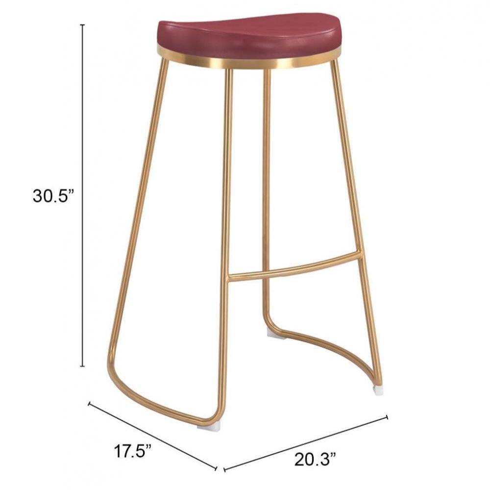 TABURETE NOGAL BEAT BURGUNDY | Taburete de Bar | Estructura de Acero Inoxidable Galvanizado | Oro y Rojo | Piel Sintética 100% Poliuretano Madera Contrachapada | Interior - 101264 - Zuo - NOGAL BEAT - Taburete