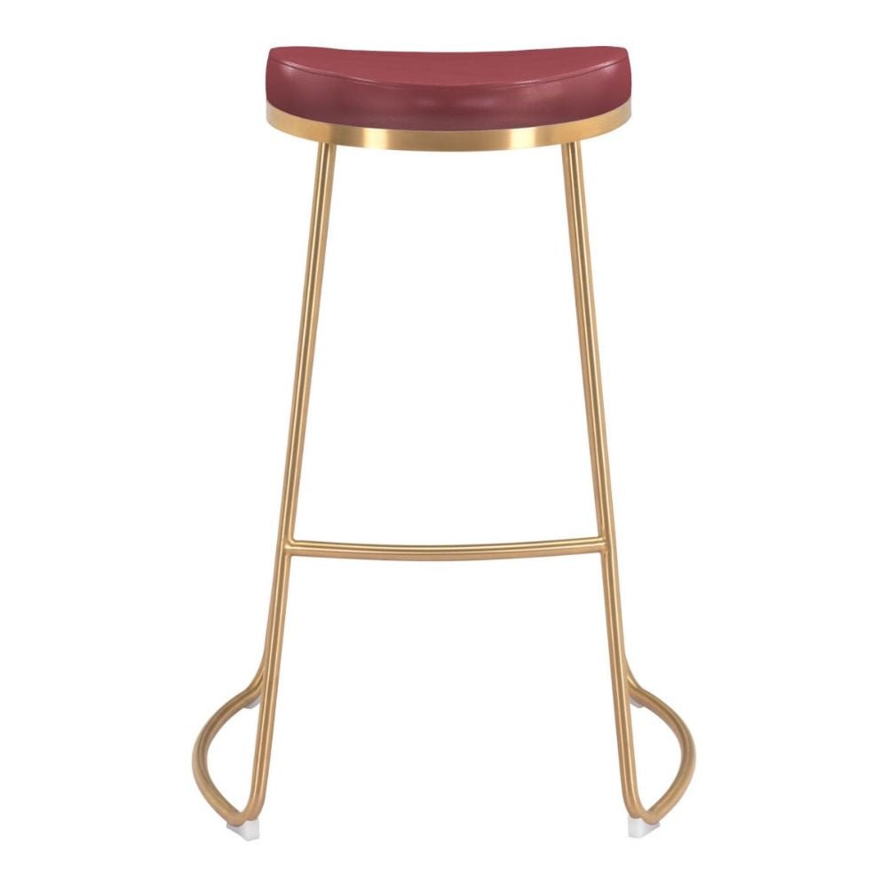 TABURETE NOGAL BEAT BURGUNDY | Taburete de Bar | Estructura de Acero Inoxidable Galvanizado | Oro y Rojo | Piel Sintética 100% Poliuretano Madera Contrachapada | Interior - 101264 - Zuo - NOGAL BEAT - Taburete