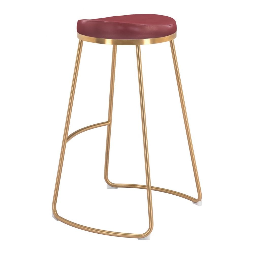 TABURETE NOGAL BEAT BURGUNDY | Taburete de Bar | Estructura de Acero Inoxidable Galvanizado | Oro y Rojo | Piel Sintética 100% Poliuretano Madera Contrachapada | Interior - 101264 - Zuo - NOGAL BEAT - Taburete