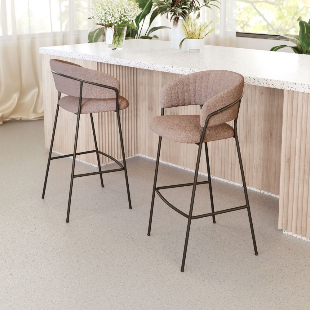 TABURETE NOGAL BEAT JOSEPHINE | Taburete Ocasional para Barra | 101 cm | Base Acero Negro | Marrón | Tela 100% Poliéster Madera Contrachapada | Interior - 109674 - Zuo - NOGAL BEAT - Taburete Ambientada