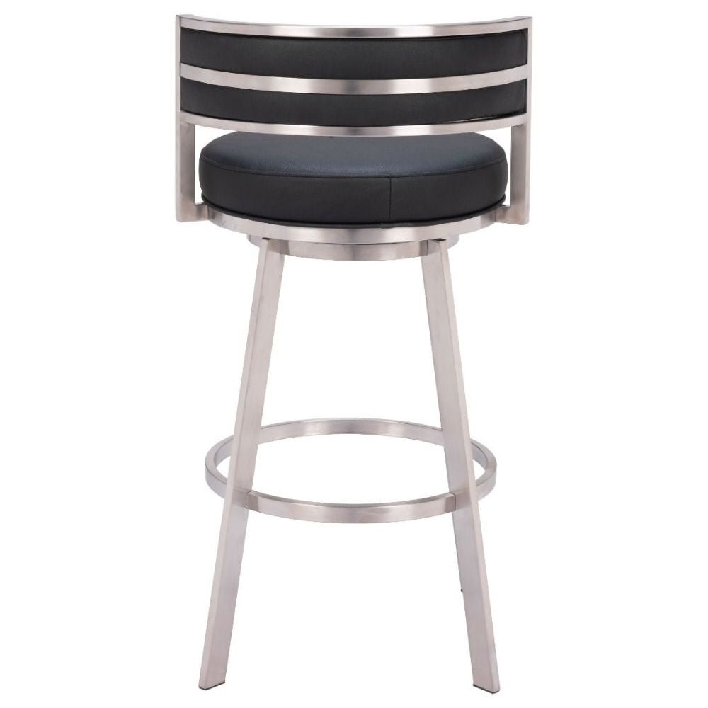 TABURETE ZUO GIMSBY | Taburete de Bar Giratorio | Negro Plata | Cuero Sintético 100 % Poliuretano | Madera Contrachapada Acero Inoxidable Cepillado | Interior - 110044 - Zuo - NOGAL BEAT - Banco para bar
