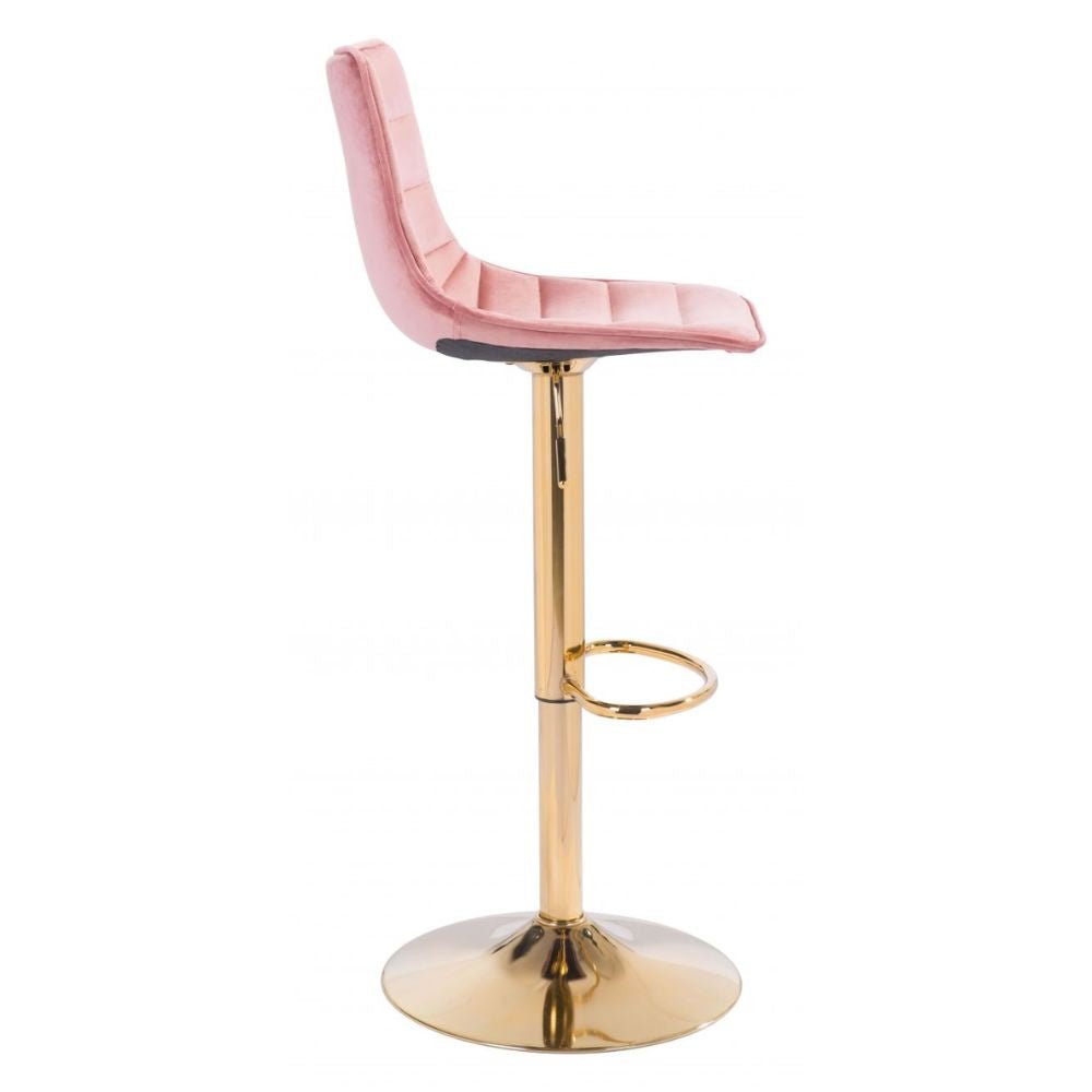TABURETE ZUO PRIMA 101454 | Taburete Prima para Barra | Tapiz Rosa | Base Dorado | Terciopelo | Interior - 101454 - Zuo - NOGAL BEAT - Taburete
