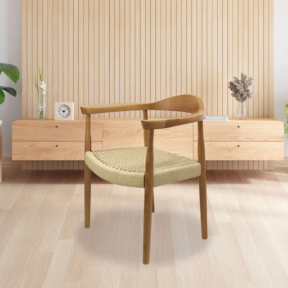 SILLA KINGSTRONG GUIZA MOB-313A SILL0903559 | Silla Ocasional Decorativa Descanso Modernidad | Base 4 Puntas Estilo Escandinavo | Asiento Trenzado | Madera | Interior