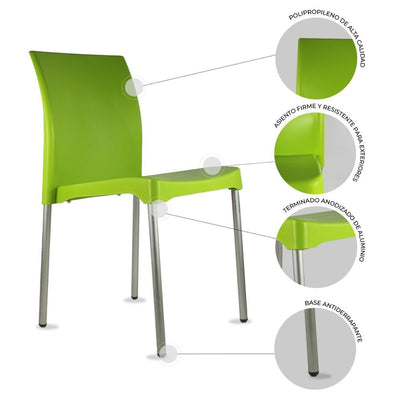 SILLA KINGSTRONG VIVANTI PLASTICO SILL0020357 | Silla Estilizada Áreas de Espera Cafetería | Base 4 Puntas | Terminado Anodizado | Polipropileno | Interior + Exterior