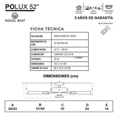 Ventilador Decorativo de Techo para Hotel - MASTERFAN POLUX 52 - Chocolate - 5 Aspas Áreas Grandes Ventiladores de Techo Ventiladores de Pie Ventiladores de Pared Ventiladores Decorativos Diseño de Interiores Estilo Funcionalidad Espacio Acogedor Oficina Sala Terraza Asesoramiento Diseño de Interiores Tienda Online Compra Online Atención al Cliente Soporte Servicio Postventa Restaurante Bar Ventilador Comercial Hotel Hostelería