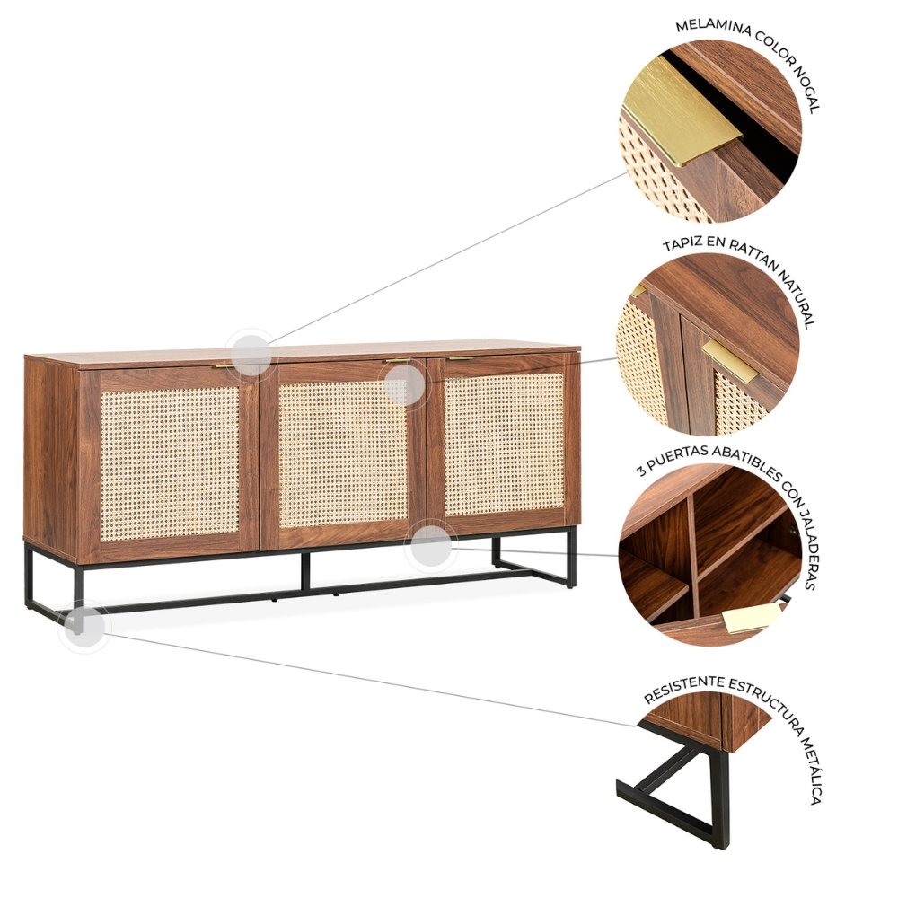 Nogal Beat Akumal Rattan Credenza - CRED0903546 - Mundo In - NOGAL BEAT -