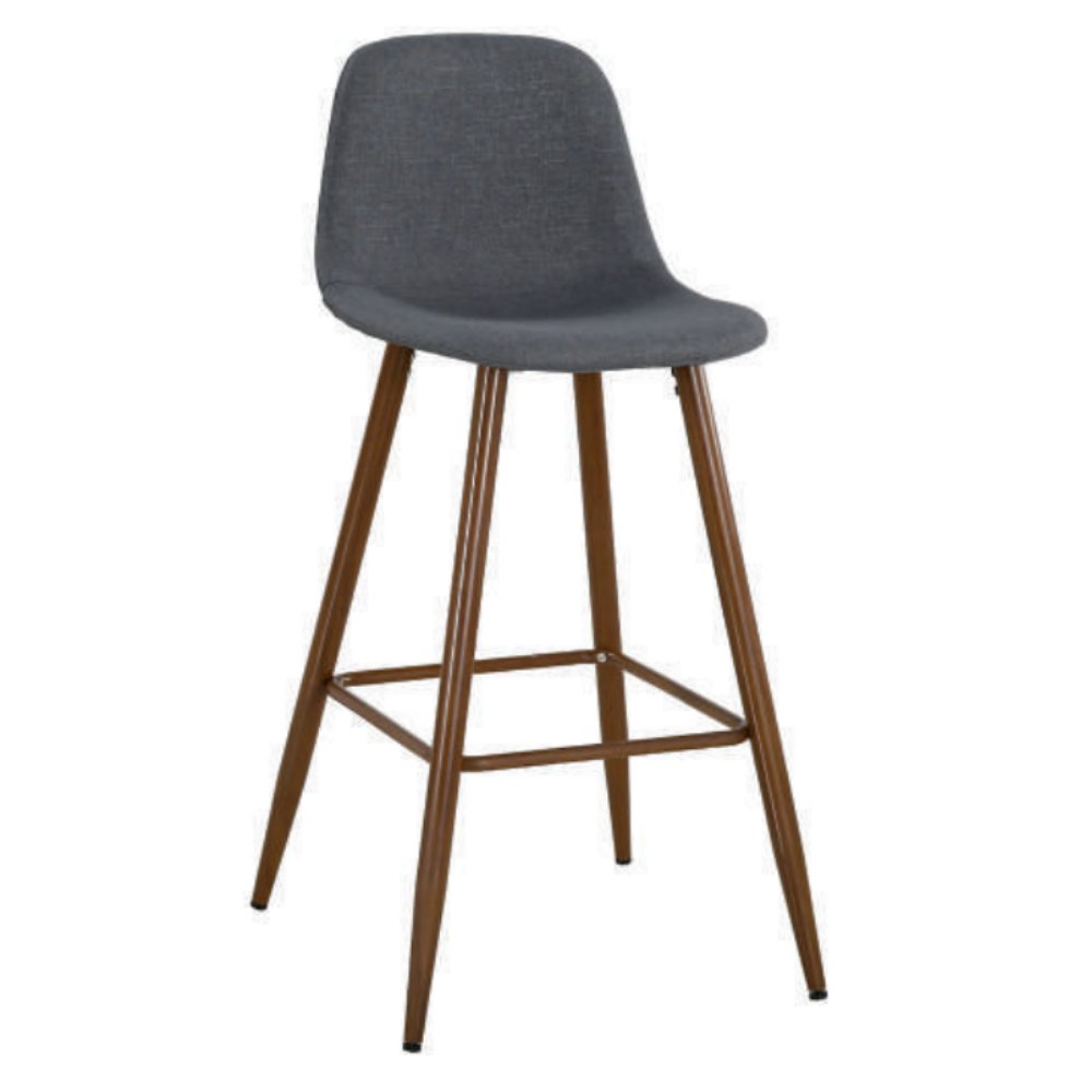 Nogal Beat Bronte Banco Alto Asiento Respaldo Tapizado Tela Gris para Bar - B-350-GR-F - Piccola - NOGAL BEAT -