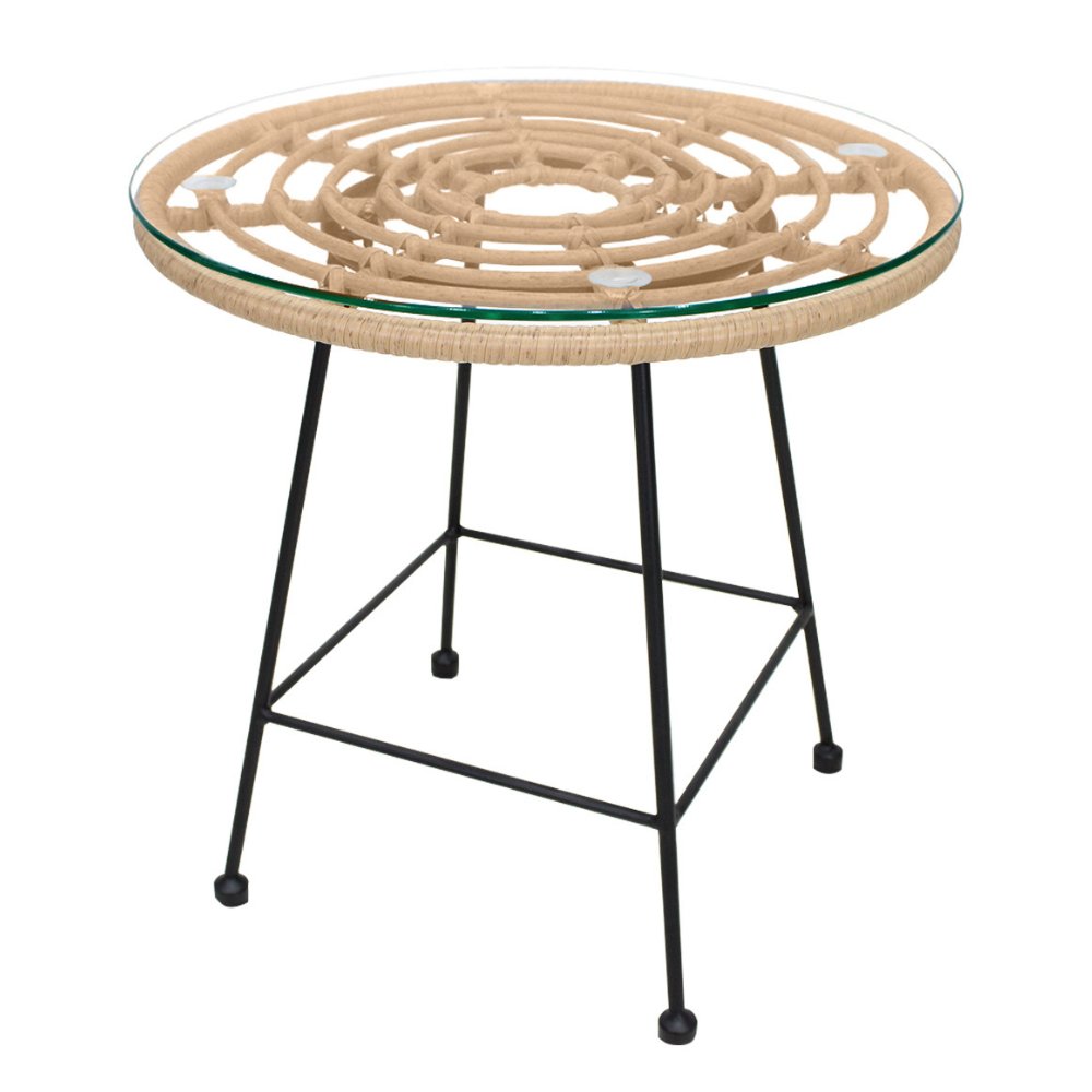 NOGAL BEAT MESA DE CENTRO EXTERIOR DOMINICA | Mesa para Terraza Exterior Jardín | Rattan Sintético Impermeable | Interior + Exterior - MESA0904153 - Mundo In - NOGAL BEAT -