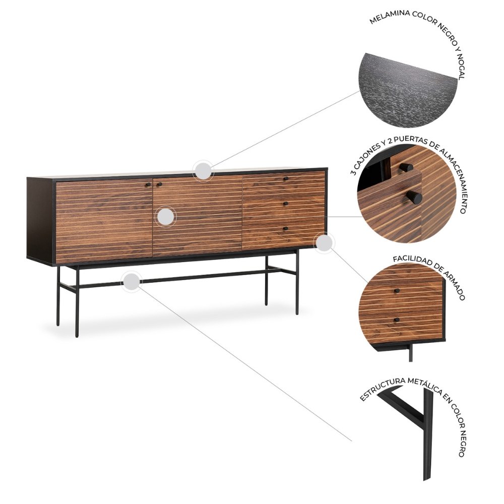 Nogal Beat Piamonte 160x40 Negro Credenza - CRED0903527 - Mundo In - NOGAL BEAT -