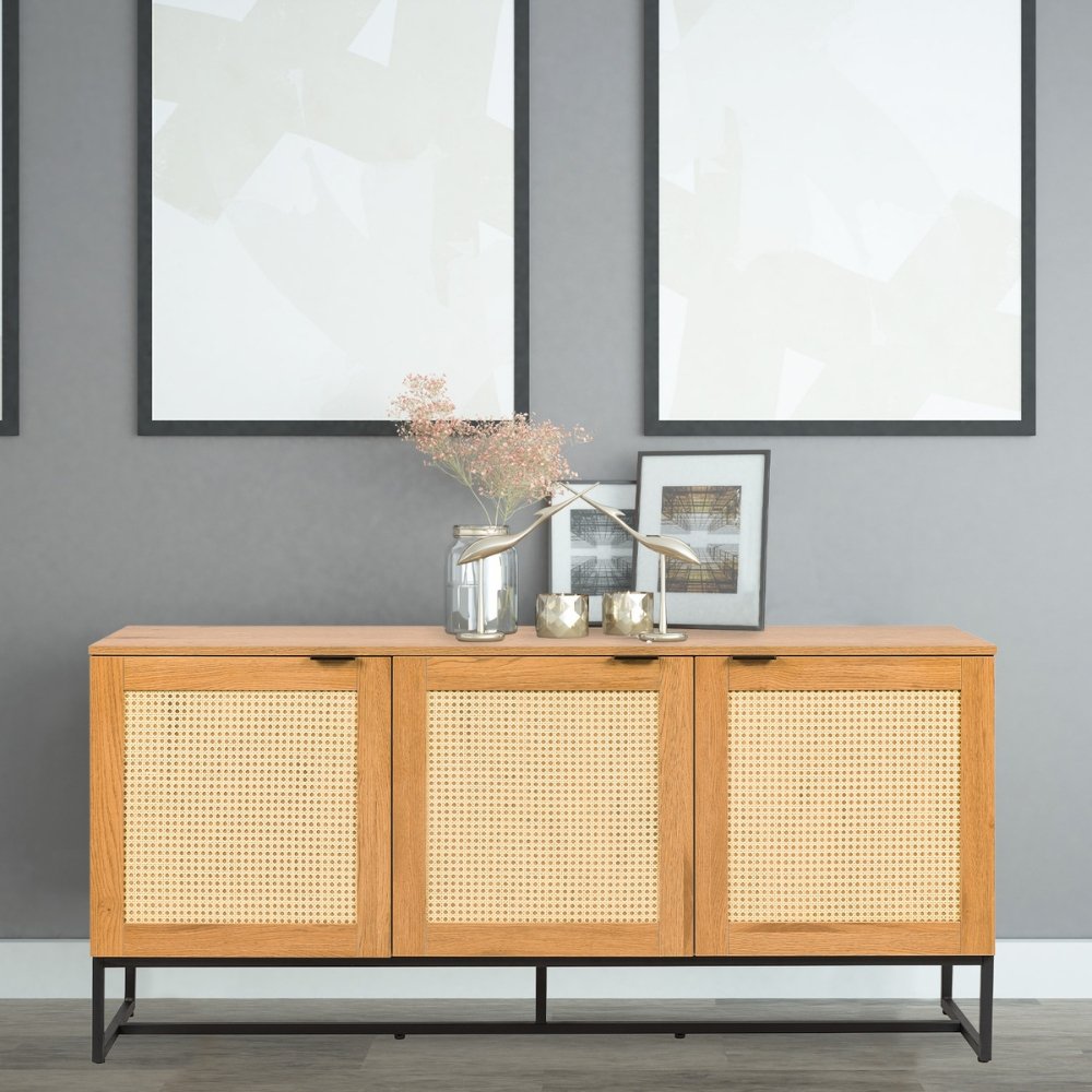 Nogal Beat Xelha 160x40 Chapa Roble Rattan Credenza - CRED0903543 - Mundo In - NOGAL BEAT -