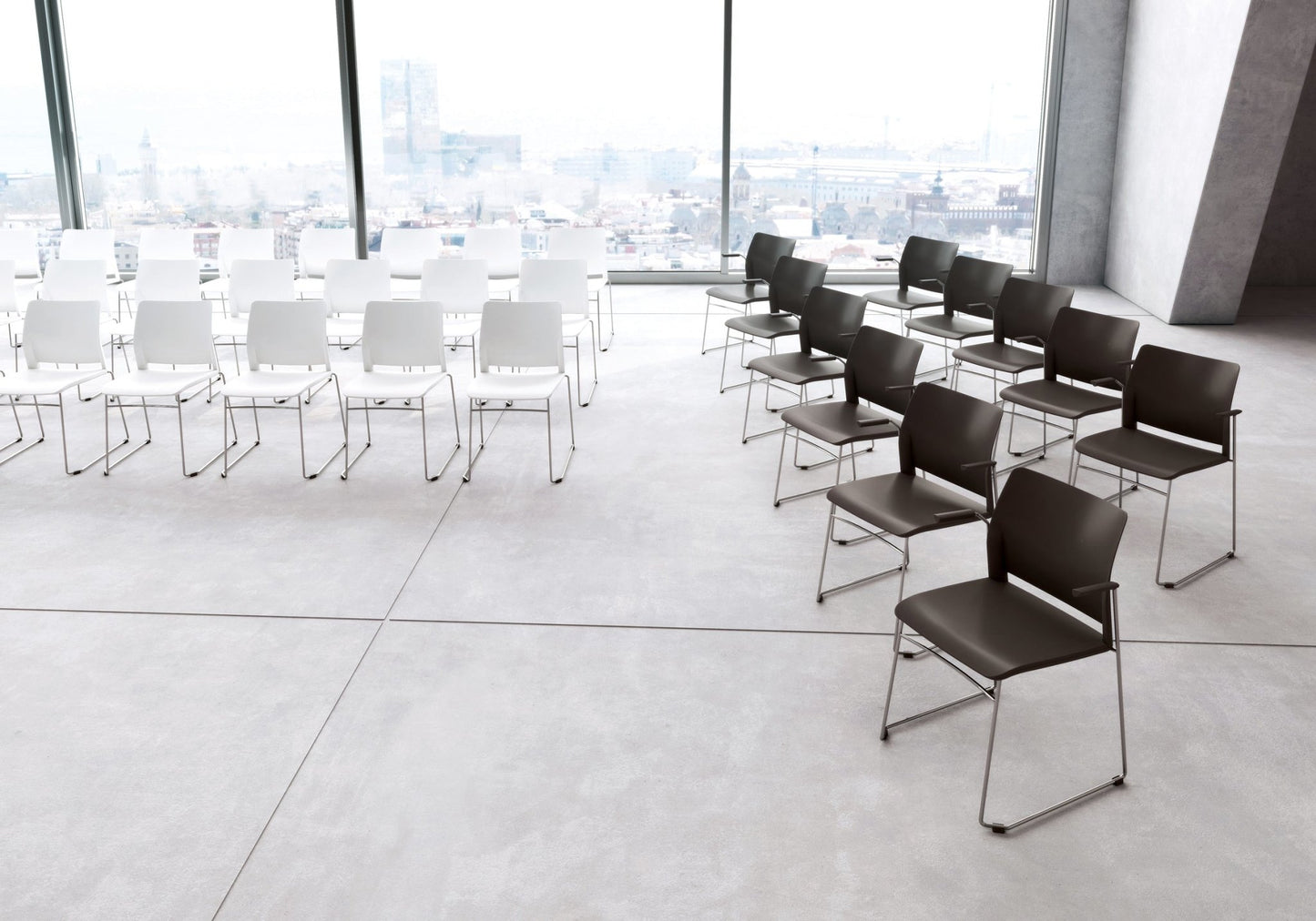 SILLA OFFIHO APLHA OHV-102 | Silla Visita Diseño Ergonómico Visitante Consultorio | Base Trineo Terminado Cromo | Varios Colores | Polipropileno | Interior | Area Recepción Comida Visitante Ambientada