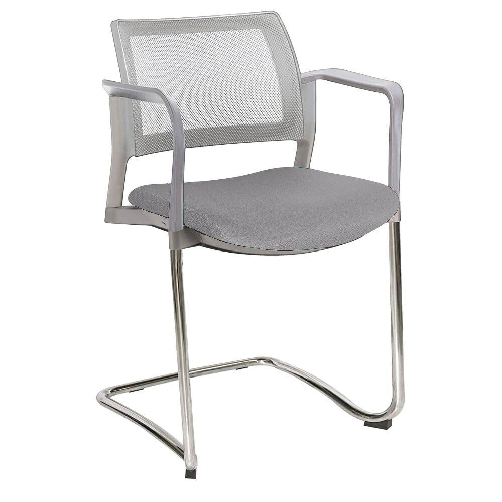 SILLA OFFIHO KYOS OHT-376CR | Silla Visita Respaldo Malla | Diseño Ergonómico | Visitante Sala Espera | Descansabrazos | Trineo Terminado Cromo | Asiento Tapizado | Interior | Visitante Sala Juntas Conferencias Despacho Home Office Secretarial Recepción Aula Capacitación