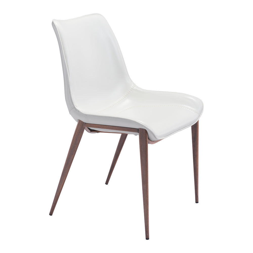Silla Comercial para Hotel - ZUO MAGNUS - Varios Colores - Asiento y Respaldo Tapizados en Piel Sintética - Blanco y Nogal